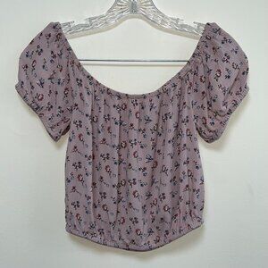 American Eagle Outfitters Purple Floral Off Shoulder Crop Top